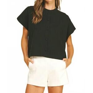 NEW PINCH button down cap sleeve sweater in black